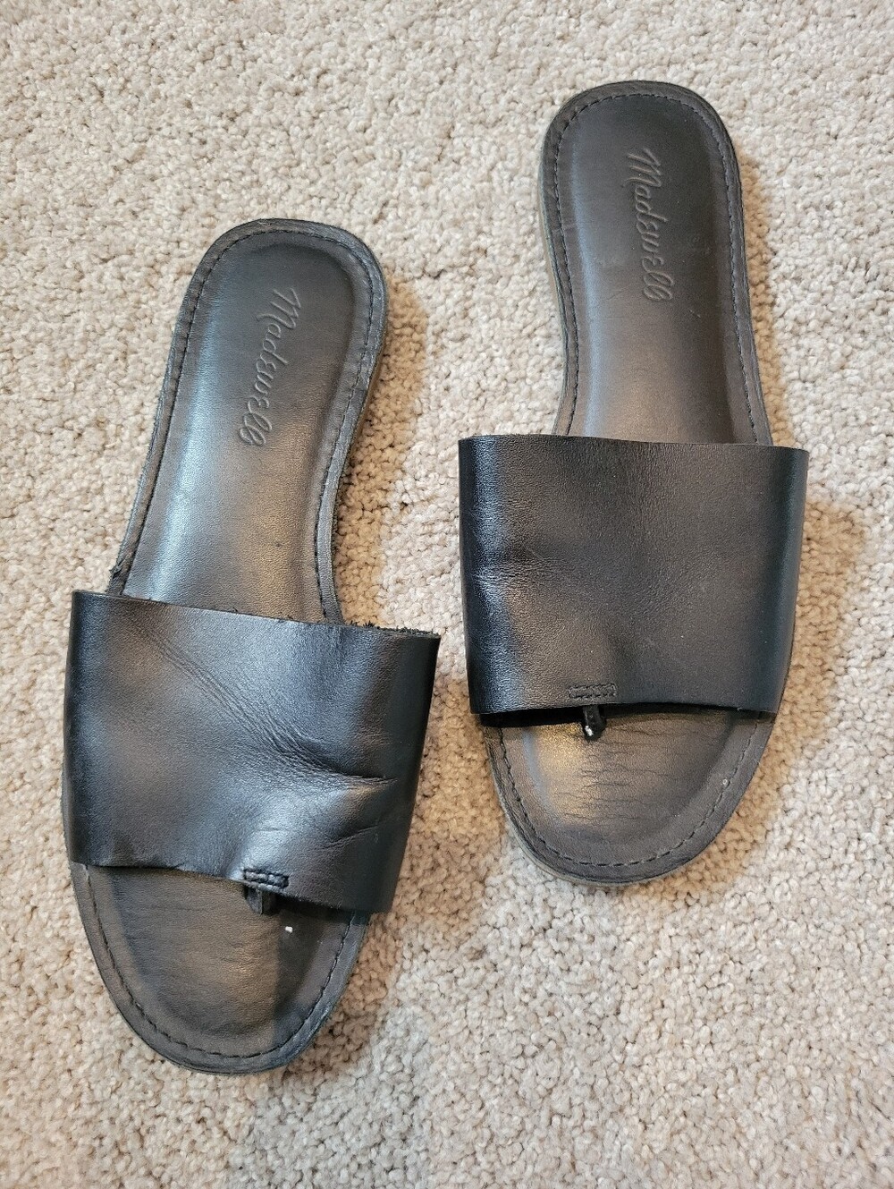 Madewell The Boardwalk Post Slide Sandal Leather True Black